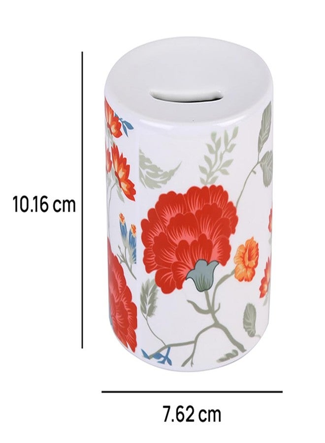 PentaDeco Cream Floral Ceramic Money Box | 4-Inch Elegant Piggy Bank | Premium Ceramic Decor & Savings Bank Gift for Loved Ones - Image 2